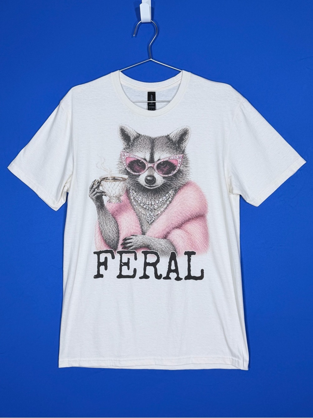 ✨ Feral Raccoon Bling Graphic Tee Rhinestone Pink Glam NWOT M